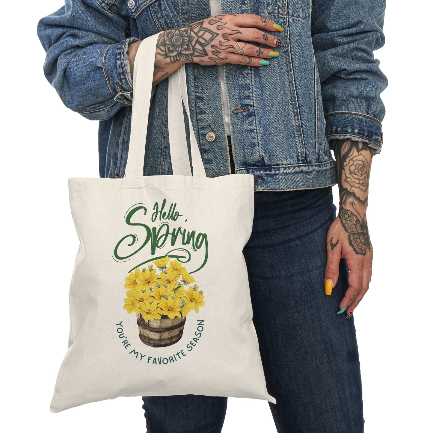 Hello Spring Tote Bag – Cute Natural Cotton Reusable Eco-Friendly Bag